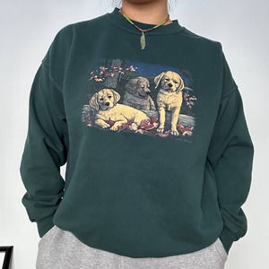 Dark Green Puppy Grandma Crewneck by Northern Reflections Large